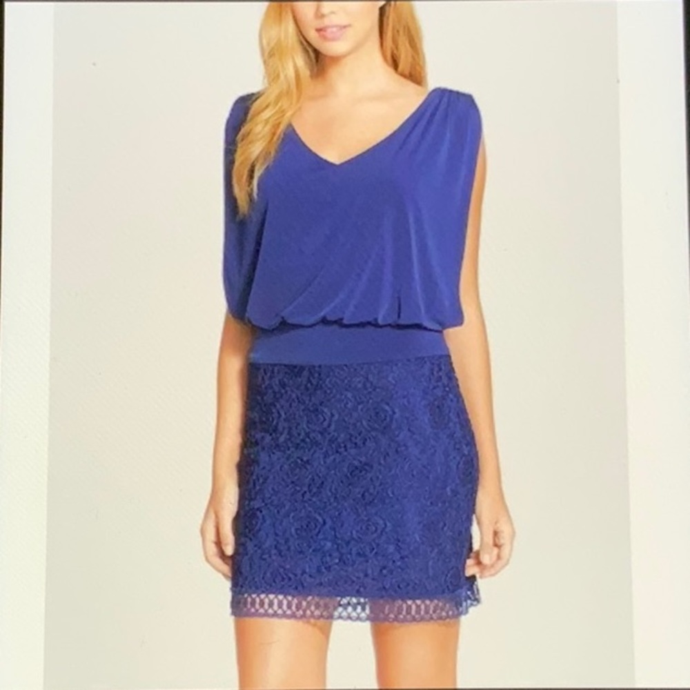 LAUNDRY By SHELLI SEGAL Navy Blue Midi  Dress	EUC